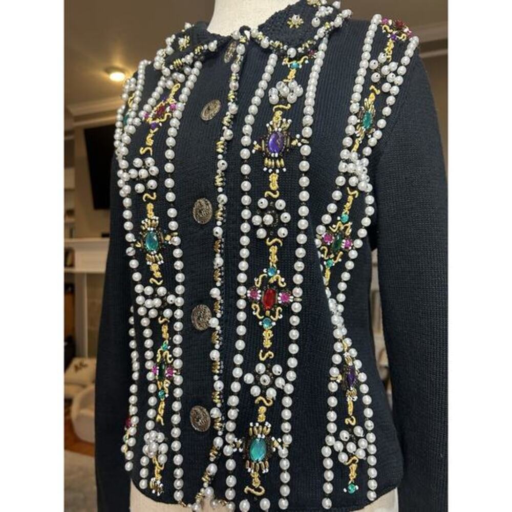 Vintage Michael‎ Simon Cardigan Ramie Cotton Sz M Beaded Jeweled Statement Piece - Picture 6 of 9